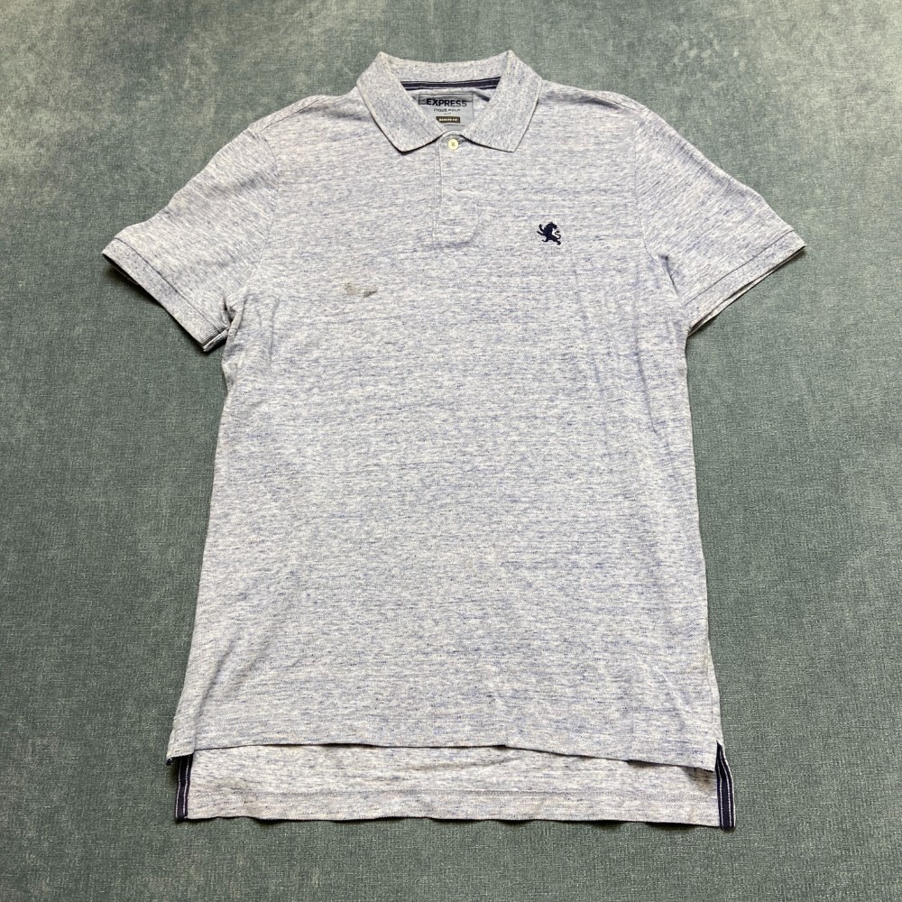 Express Pique Polo Shirt Mens Medium Heather Blue Cotton Modern Fit Golf Tennis